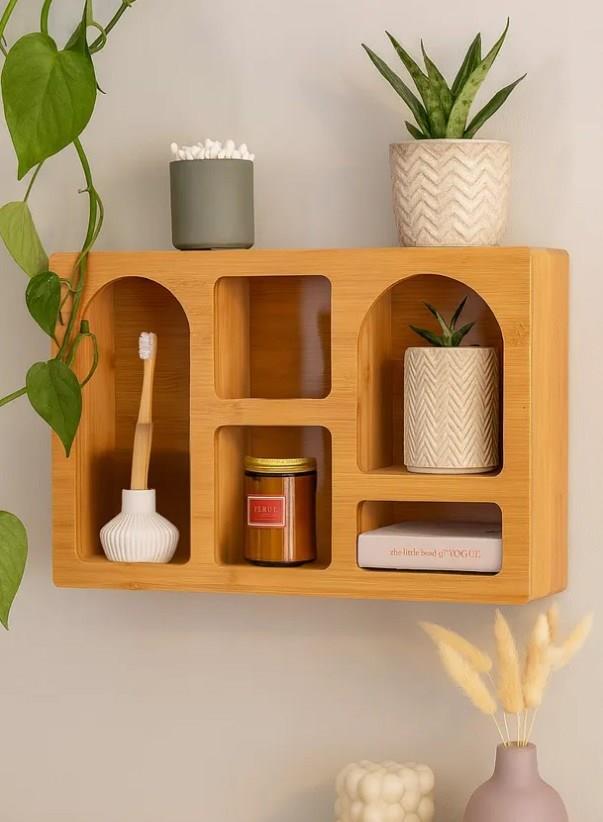 Dekoratif Bambu Duvar Rafı 40X28 Cm Dekor Obje Düzenleyici Organizer Raf