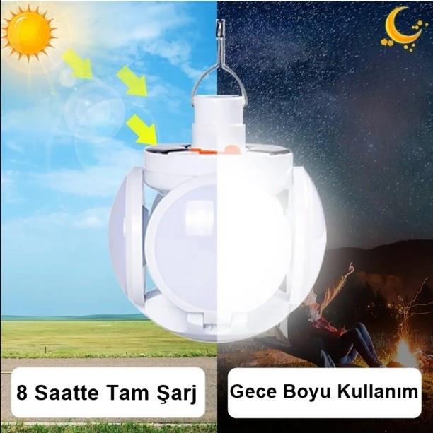 Güneş Enerjili Solar Aydınlatma Kamp Çadır Lambası Şarjlı Ampül Led Şarjlı El Feneri Işıldak