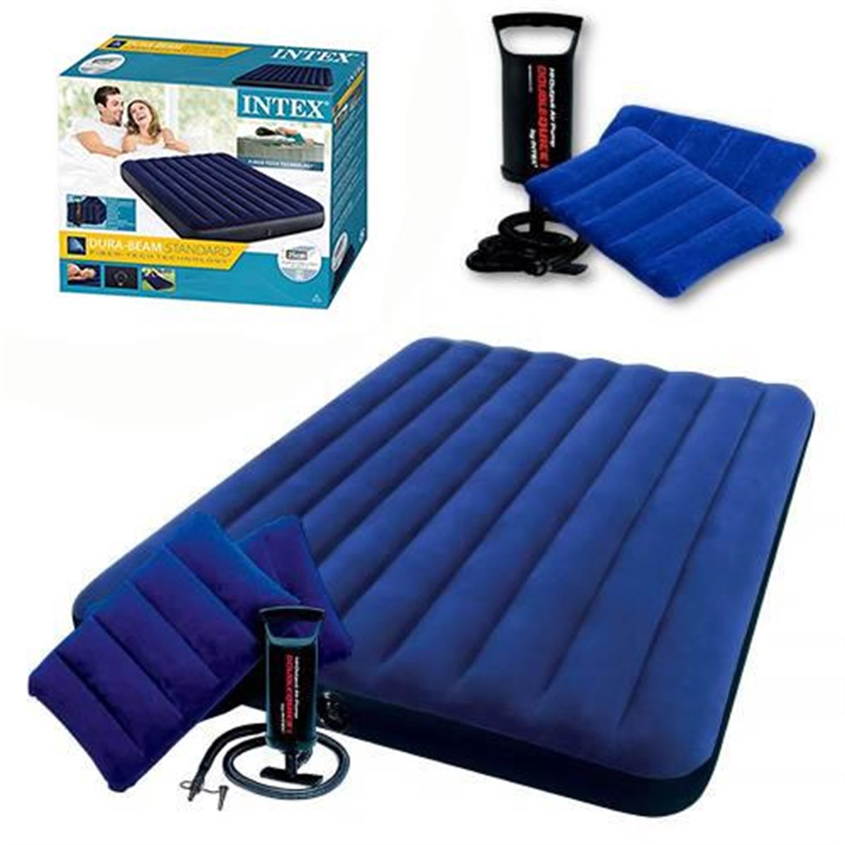 İntex 64765 Şişme Yatak Set 152x203x25 cm.(Pompa ve 2 Adet Yastık Dahil)