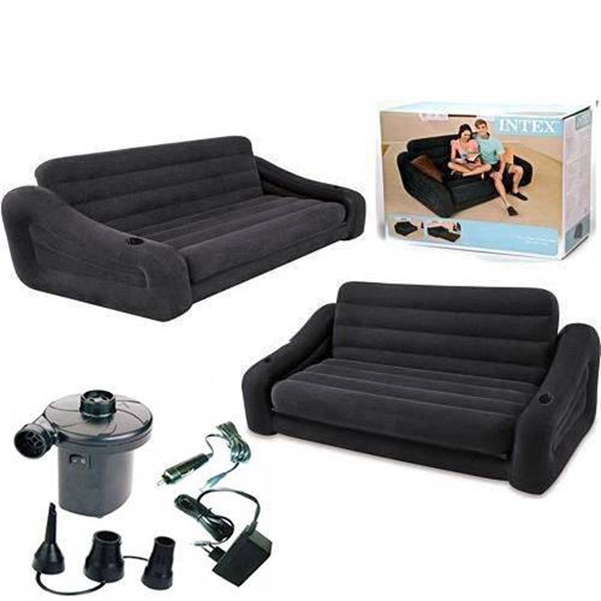 İntex 68566 Çift Kişilik Şişme Koltuk-Yatak ( 193x221x66 Cm ) 12/220 V POMPA HEDİYELİ