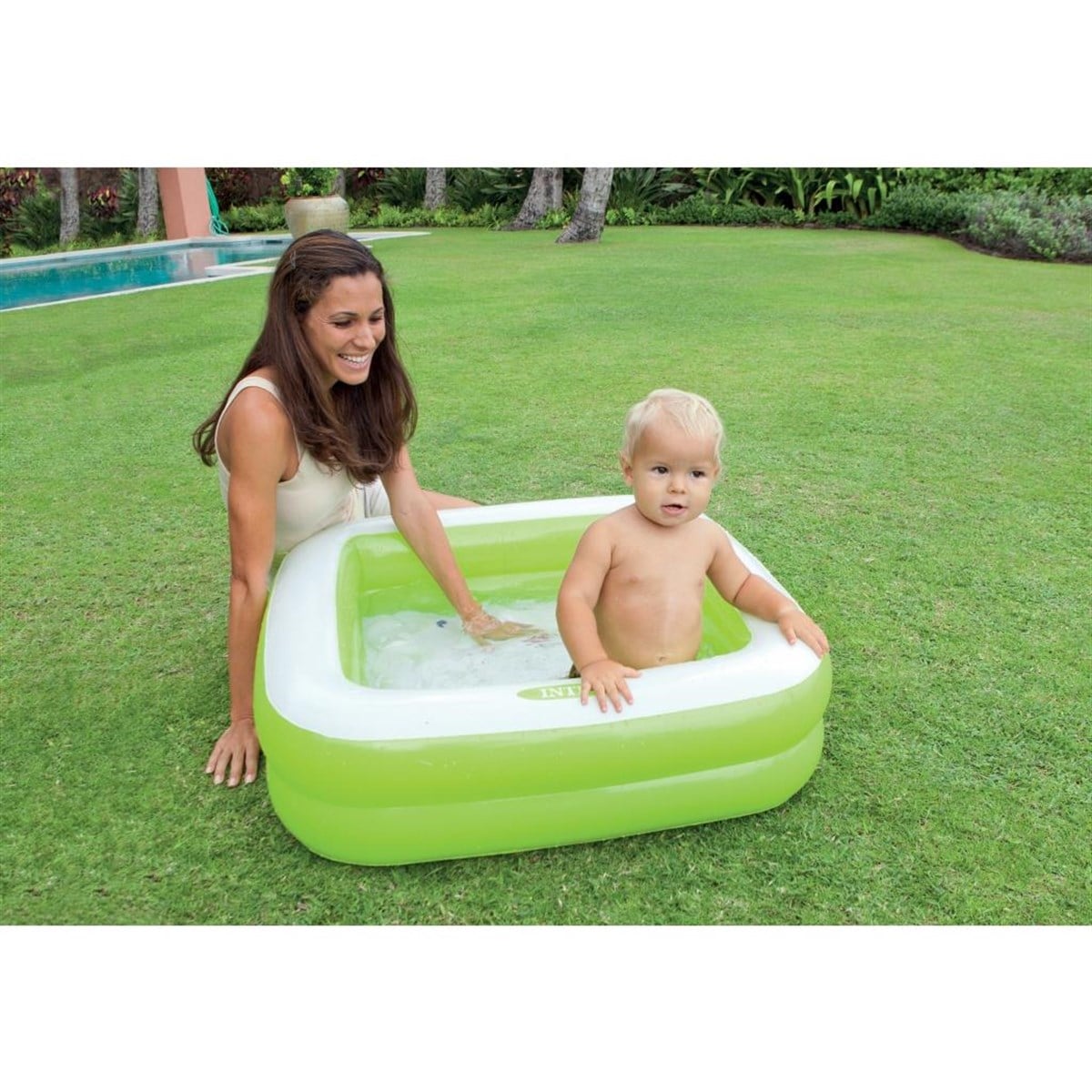İntex Mini Kare Bebek Havuzu 85x85x23 cm. Şişme Taban