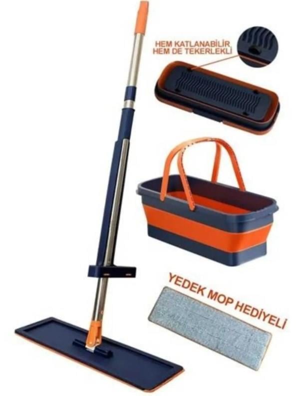 Kendinden Sıkmalı Katlanabilir Mop Seti 360 Derece Döner Başlık Yedek Bek Hediyeli