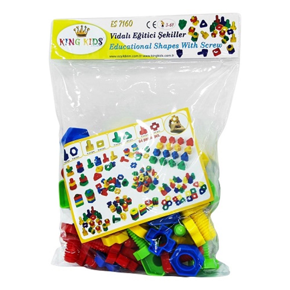 King Kids Vidalı Eğitici Şekiller 64 Parça