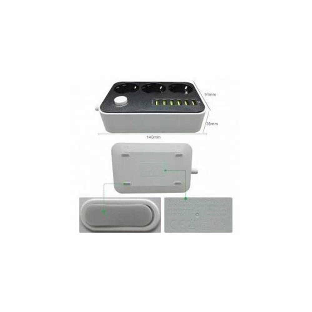 LDNİO SE-3631 3Lü Priz Çoklayıcı Akım Korumalı 3.4A,6USB 2Metre