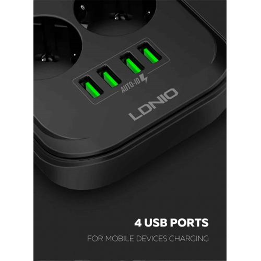 LDNIO SE-6403 3.4A Auto 4 Port Usb Girişli 6lı Akım Korumalı Priz