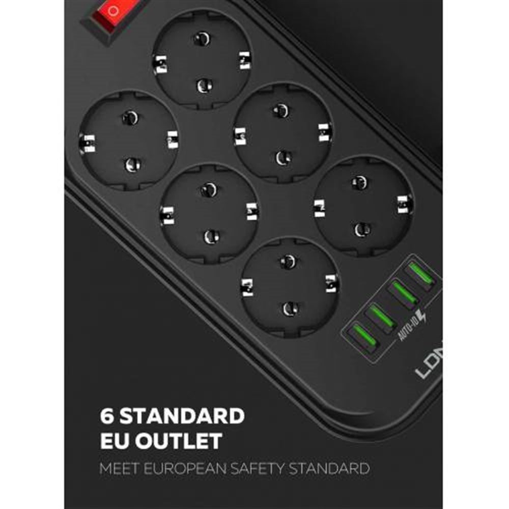 LDNIO SE-6403 3.4A Auto 4 Port Usb Girişli 6lı Akım Korumalı Priz