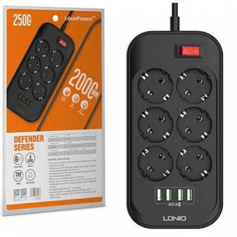 LDNIO SE-6403 3.4A Auto 4 Port Usb Girişli 6lı Akım Korumalı Priz