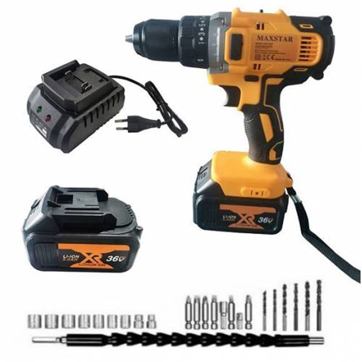 Maxstar Tools Turbo 36V 5Ah x2 Li-ion Çift Bataryalı Şarjlı Vidalama 24 Parça Set Hediye
