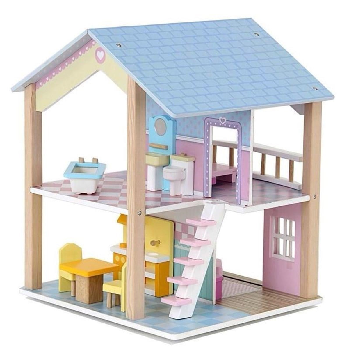 Mentari Egitici Ahşap Banyolu Bebek Evi 360 Derece Dönebilen (MT-3515) Ahşap Oyuncak