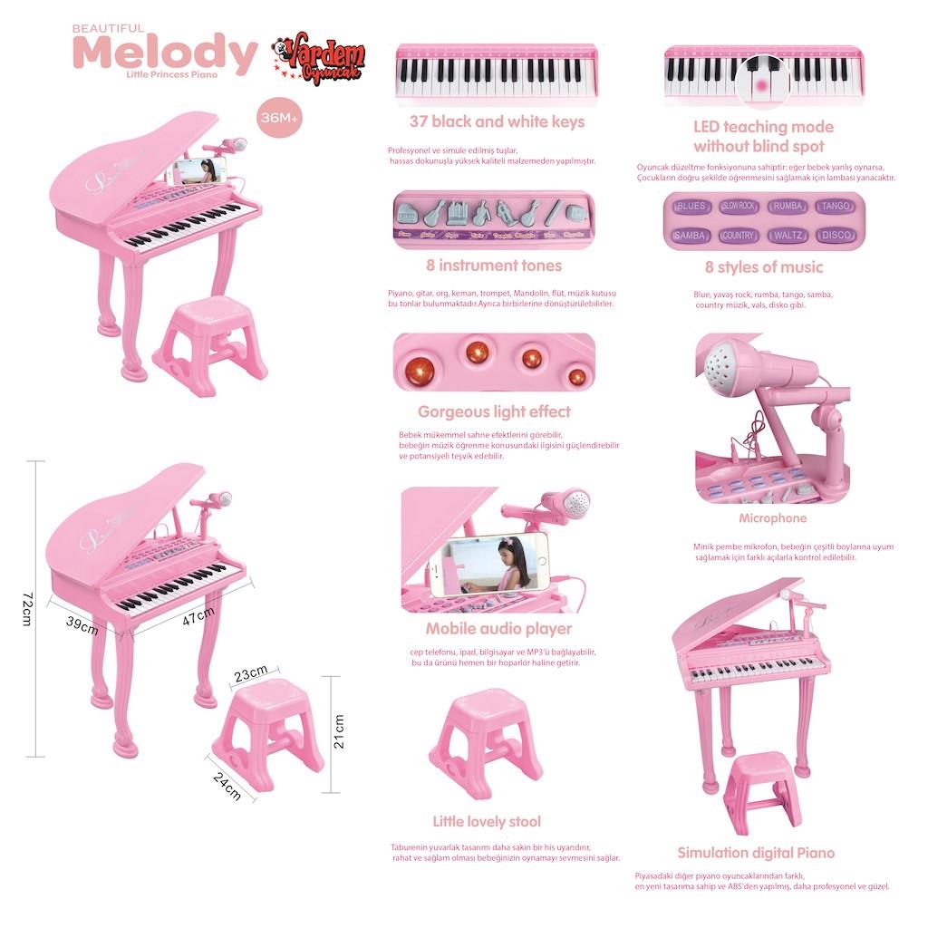 Mikrofonlu 37 Tuşlu Mp3 Çalar Pembe Piyano