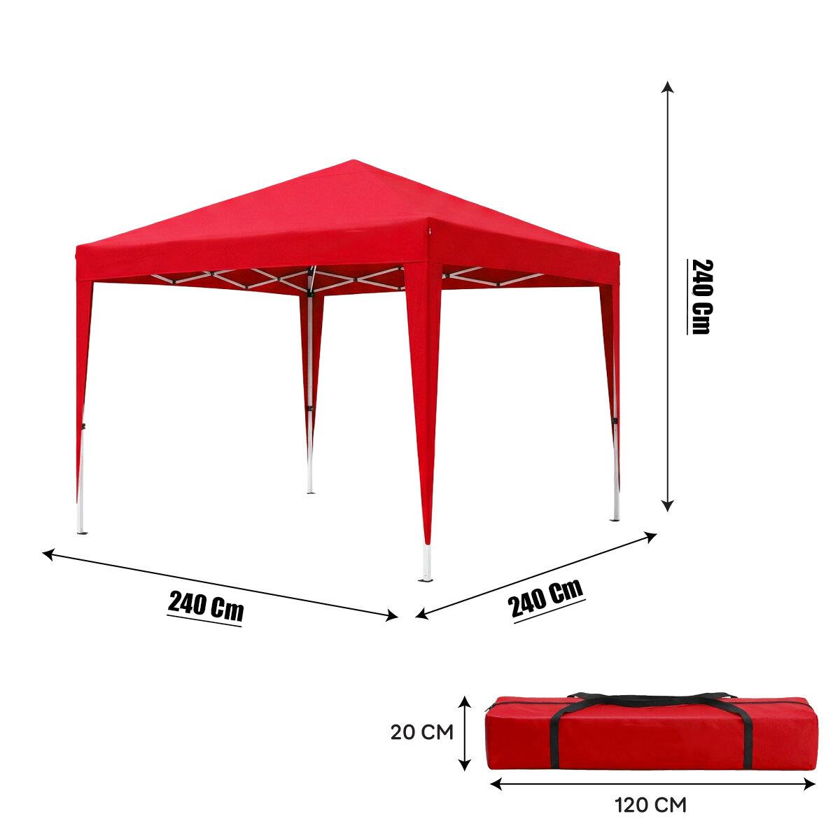 Otomatik Gazebo Çardak 240 X 240 Cm Tente Teras Bahçe Kamelyası Gölgelik Kırmızı
