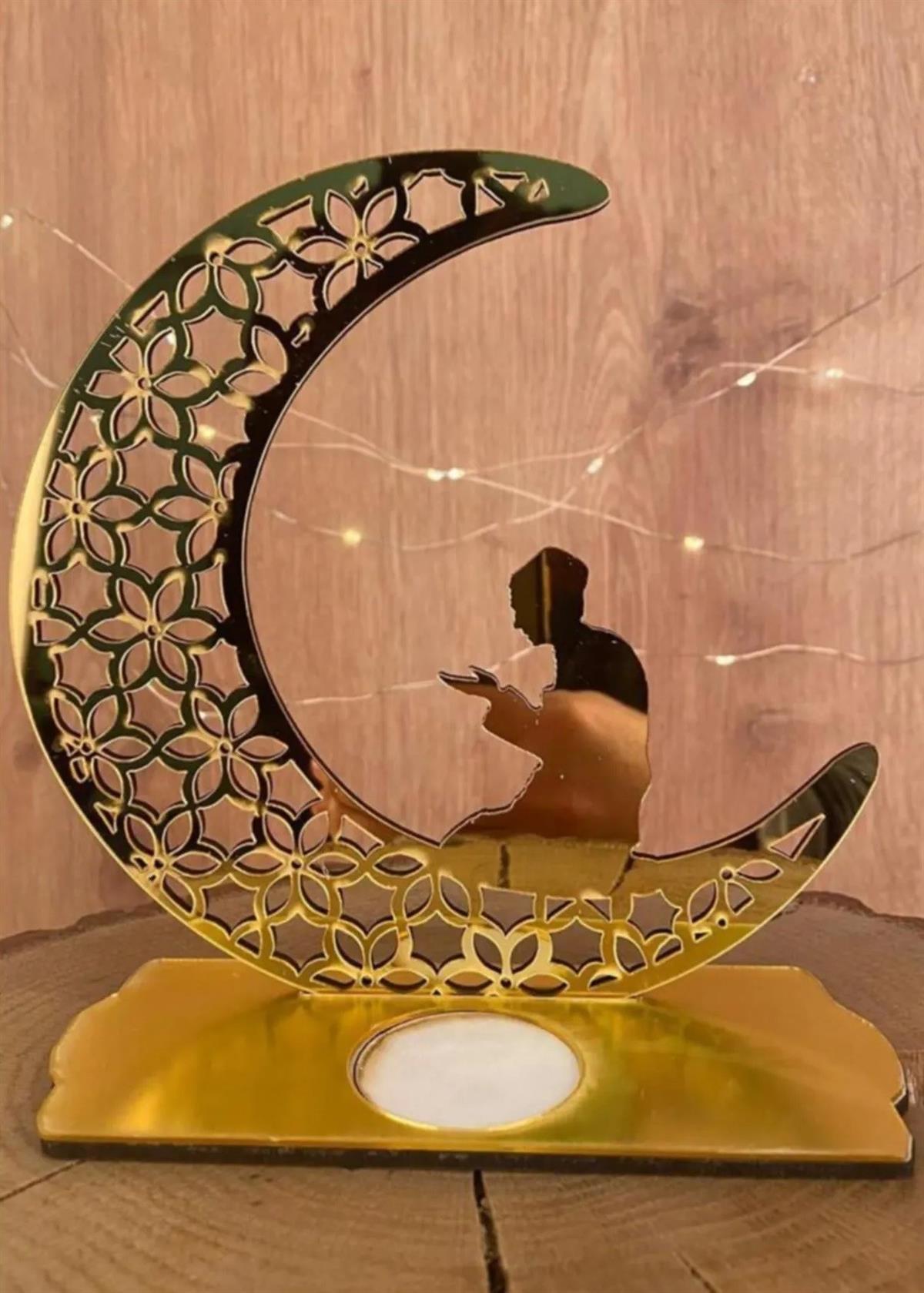 Ramazan Özel Dekoratif Pleksi Mumluk Gold Dua 18 X 16 Cm