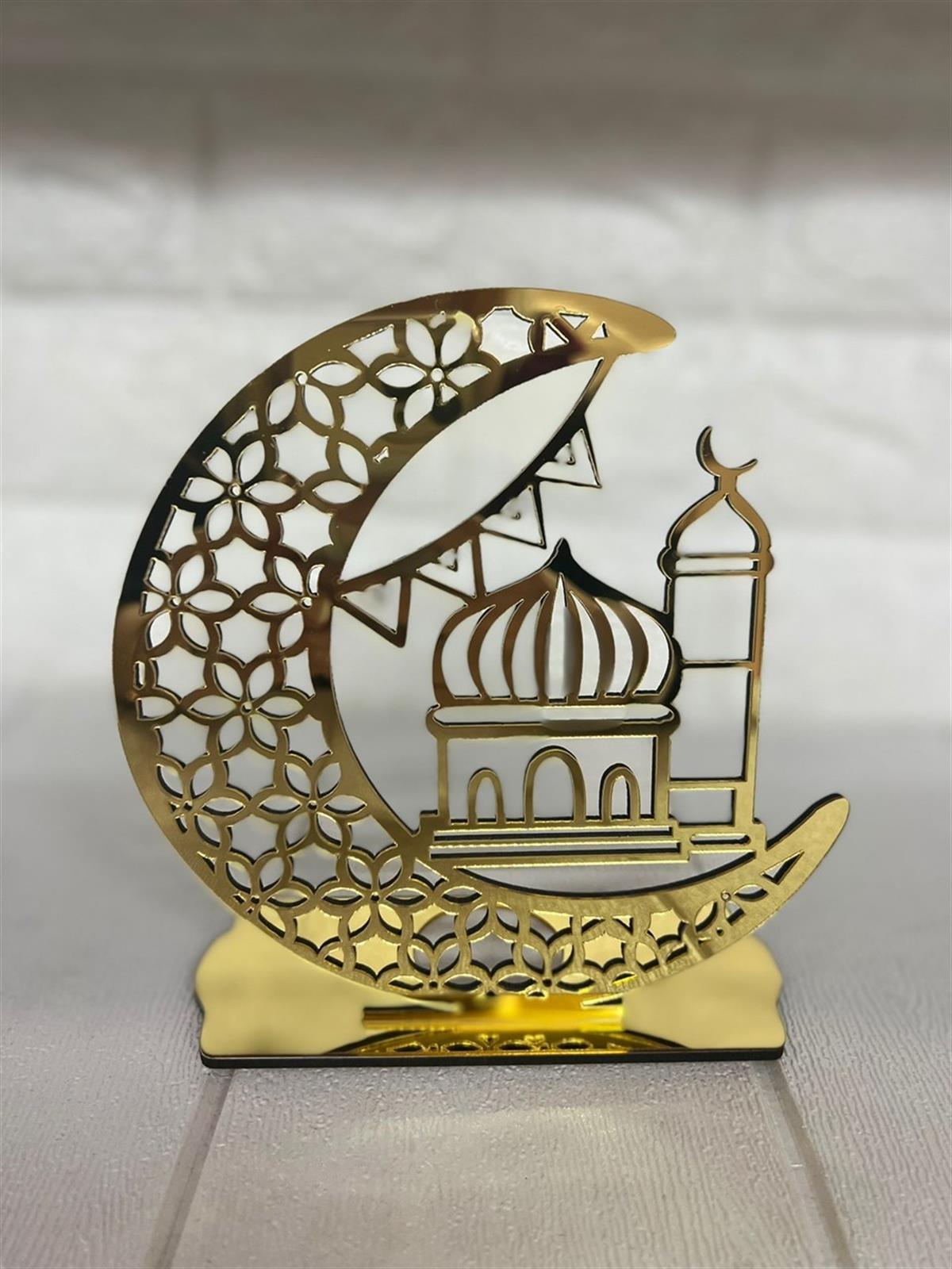 Ramazan Özel Dekoratif Pleksi Mumluk Gold Cami Desen 18 X 16 Cm