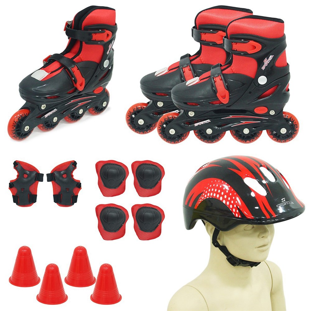 Sportica Çantalı Ayarlanabilir Paten Seti Kırmızı