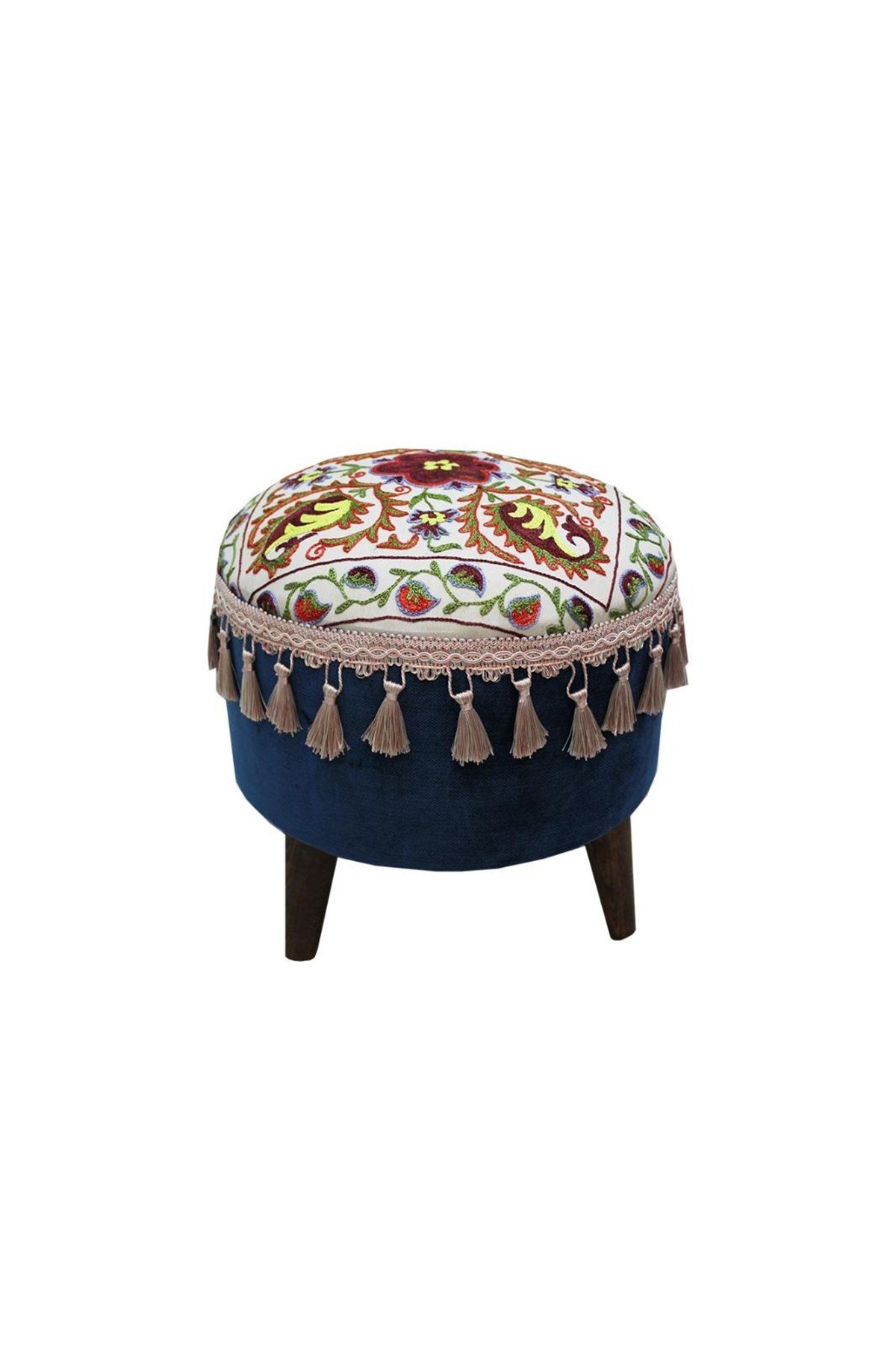 Suzani Kumaşlı Özel Üretim Puf Yerli İmalat El İşçiliği Ahşap Ayaklı