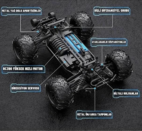 Uzaktan Kumandalı 50 Km Hız Yapan 1:16 Elektrikli Şarjlı 4x4 Arazi Aracı SUV