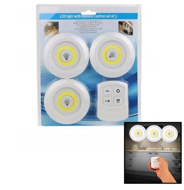 Uzaktan Kumandalı Dokunmatik Pilli Led Spot Lamba 3 Lü Set Mutfak Gardorap Dekoratif Led Lamba