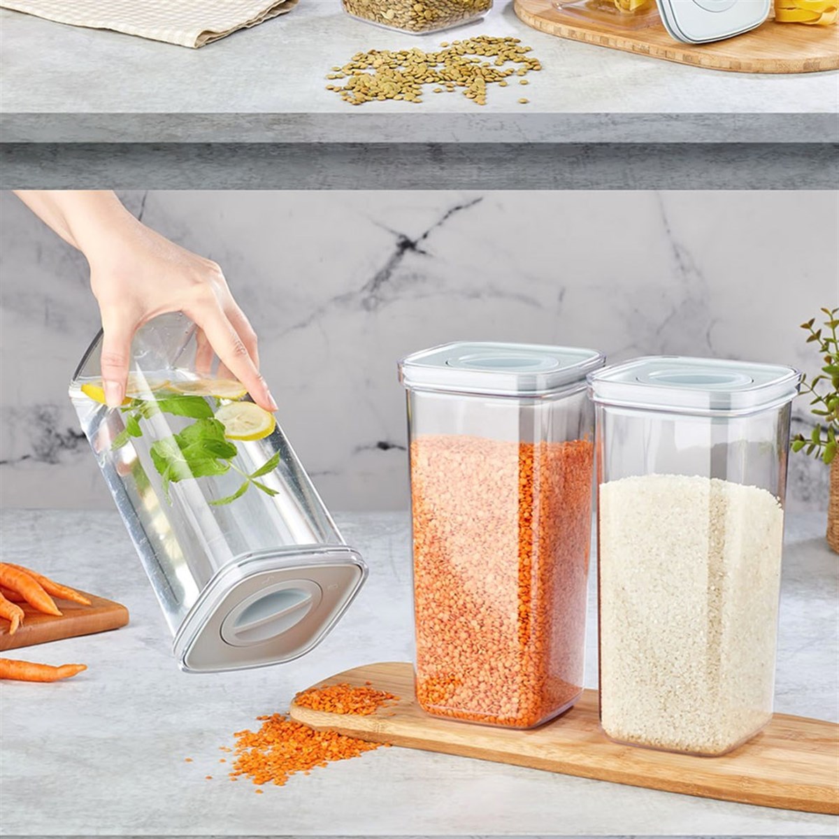 Vakumlu Sızdırmaz Kilitli Kapak Saklama Kabı Seti 3lü Erzak Kutusu 1,70 Lt