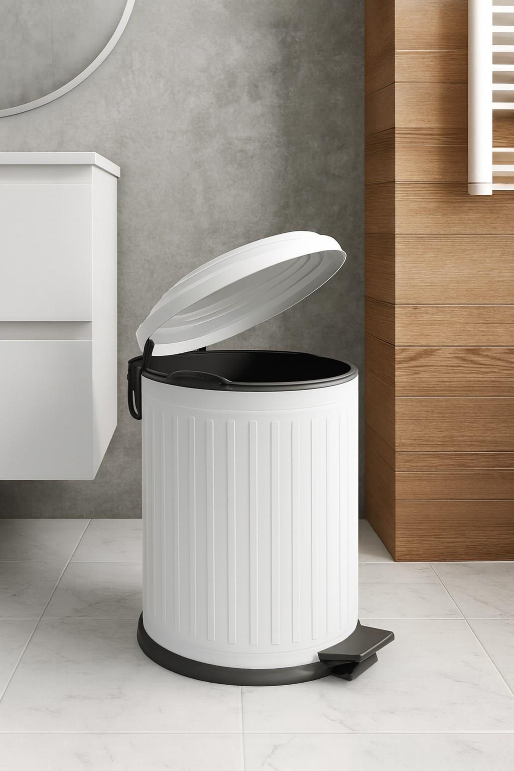 Vintage 12 Lt Yavaş Kapanır Kapaklı Ofis Mutfak Banyo Balkon Çöp Kovası Beyaz