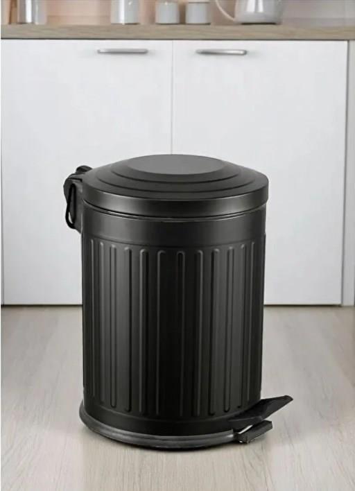 Vintage 5 Lt Yavaş Kapanır Kapaklı Ofis Mutfak Banyo Balkon Çöp Kovası Siyah