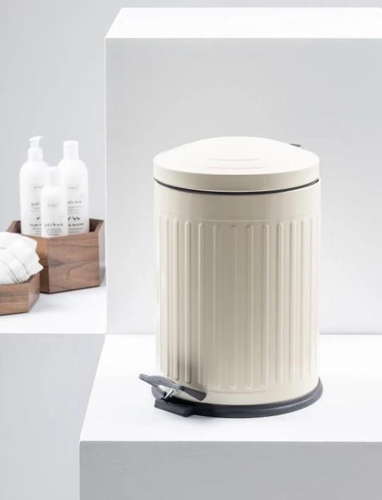 Vintage 5 Lt Yavaş Kapanır Kapaklı Ofis Mutfak Banyo Balkon Çöp Kovası Krem