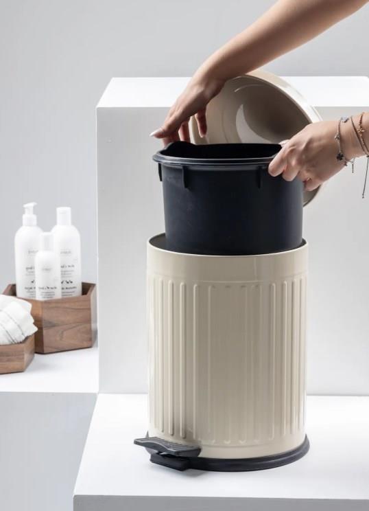 Vintage 5 Lt Yavaş Kapanır Kapaklı Ofis Mutfak Banyo Balkon Çöp Kovası Krem