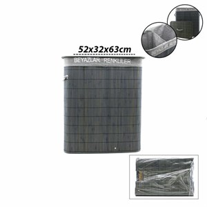 100 Litre Bambu Kirli Çamaşır Sepeti 2 Bölmeli Modern Tasarım Çamaşır Sepeti Beyaz Renkli Ayrı