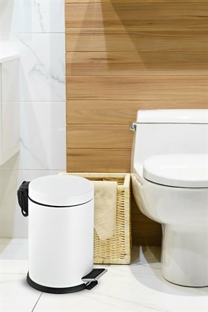 16 Litre Paslanmaz Pedallı Beyaz Çöp Kovası Ev Ofis Banyo Mutfak