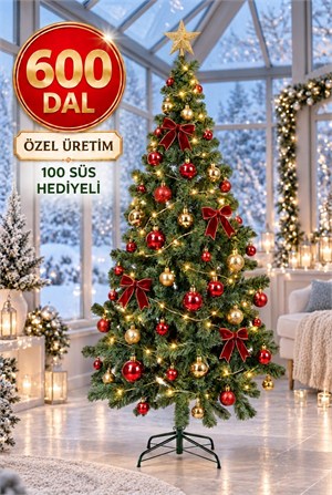 180 Cm Yılbaşı Ağacı 600 Gür Dallı Noel Ağacı Yılbaşı Çam Ağacı 100 Süs Hediyeli