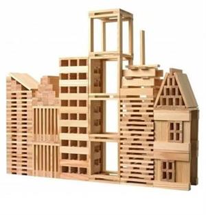 200 Parça Ahşap Yapı Blokları Wood City Blocks Doğal Ahşap Eğitici Oyuncak