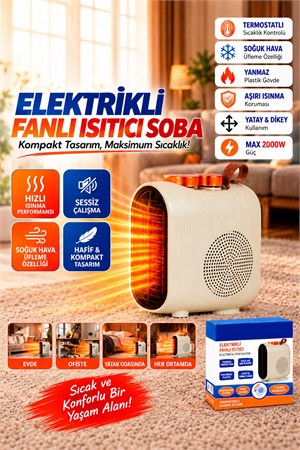 220V-240V Termostatlı Elektrikli Fanlı Isıtıcı Soba Sıcak ve Soğuk Üfleme Taşınabilir Isıtıcı