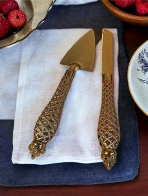2li Lüks Pasta Bıçak Ve Spatula Seti Özel Günler İçin Pasta Seti Gold