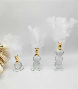 3lü Beyaz Tüylük Seti Biblo Süs Dekor Ürünü Kristal Toplu