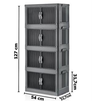 4 Katlı Portatif Dolap Çok Amaçlı Tekerlekli Mutfak Banyo Dolabı Antrasit