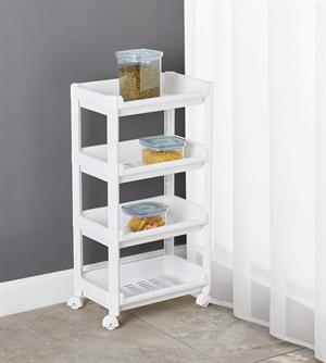 4 Katlı Portatif Mutfak Banyo Düzenleyici Tekerlekli Geniş Organizer Raf Beyaz