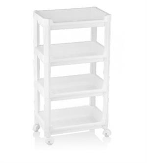 4 Katlı Portatif Mutfak Banyo Düzenleyici Tekerlekli Geniş Organizer Raf Beyaz