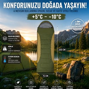 4 Mevsim Uyku Tulumu +5°C -10°C Kamp Uyku Tulumu Nefes Alabilen Kumaş YEŞİL