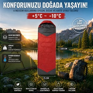 4 Mevsim Uyku Tulumu +5°C -10°C Kamp Uyku Tulumu Nefes Alabilen Kumaş KIRMIZI
