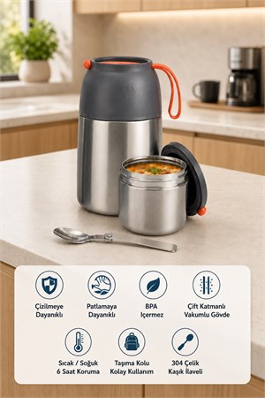 450 ML Paslanmaz Çelik Sızdırmaz Termos Yemek Taşıma Kabı / Sefer Tası Beslenme Kutusu