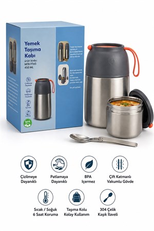 450 ML Paslanmaz Çelik Sızdırmaz Termos Yemek Taşıma Kabı / Sefer Tası Beslenme Kutusu
