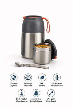 450 ML Paslanmaz Çelik Sızdırmaz Termos Yemek Taşıma Kabı / Sefer Tası Beslenme Kutusu