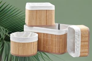 4lü Bambu Sepet Naturel Astarlı Çok Amaçlı Saklama Kutusu Seti