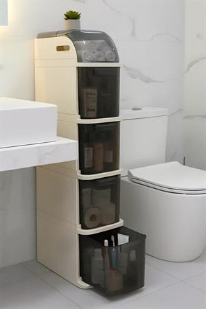 5 Katlı Portatif Dolap Çok Amaçlı Tekerlekli Banyo Dolabı Şeffaf Kapaklı Düzenleyici 