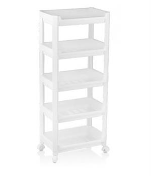 5 Katlı Portatif Mutfak Banyo Düzenleyici Tekerlekli Geniş Organizer Raf Beyaz