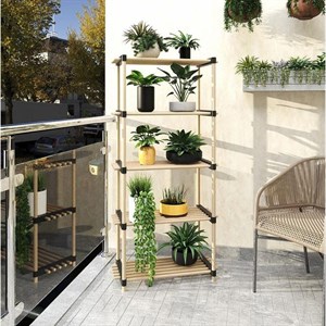 5 Raflı Çok Amaçlı Modüler Ahşap Raf Çiçeklik Vidasız Montaj 