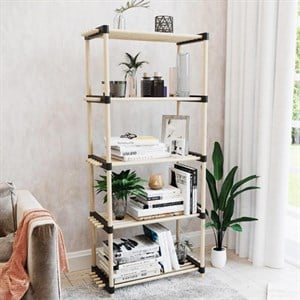 5 Raflı Çok Amaçlı Modüler Ahşap Raf Çiçeklik Vidasız Montaj 