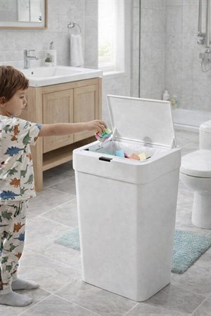 50 Litre Kızıl Ötesi Sensörlü Otomatik Çöp Kovası Ofis Mutfak Banyo Antibakteriyel Çöp Kovası Beyaz