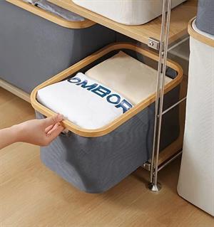 50 Lt Katlanır Kumaş Bambu Çamaşır Sepeti Kirli Çamaşır Sepeti Oyuncak Sepeti