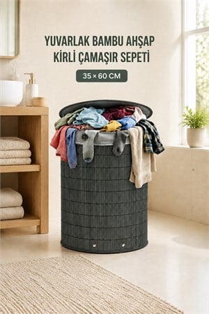 60 Litre Bambu Kirli Çamaşır Sepeti Modern Tasarım Çamaşır Sepeti Oyuncak Kutusu