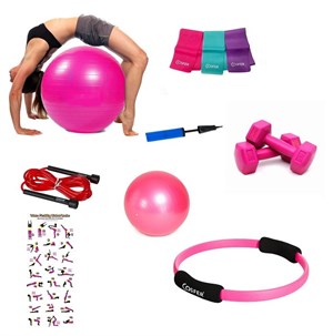 8li Pilates Seti Çember İp Dambıl Lastik Pompa
